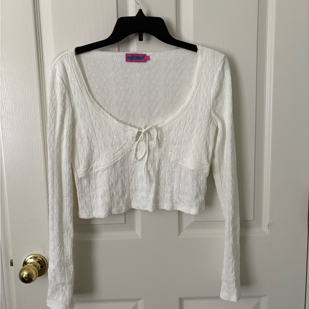 Edikted White Lace-Up Crop Top